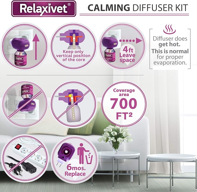 Calming Cat Diffuser Refill & Anti Anxiety Pet Products - Feline Calm Pheromones & Cats Comfort - Stress Relief with New Zone, Fighting with Dogs & Behavior Control (2 Refills (Diffuser not included()