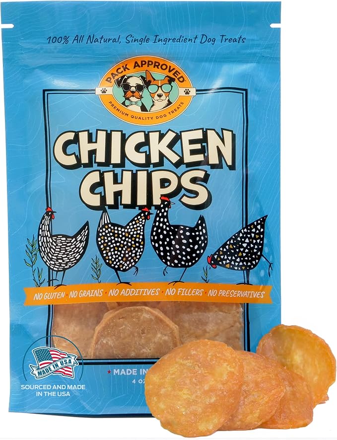 Pack Approved Chicken Chips - Crunchy, Single Ingredient Dog Treat -100% All Natural Chicken Breast - 4oz