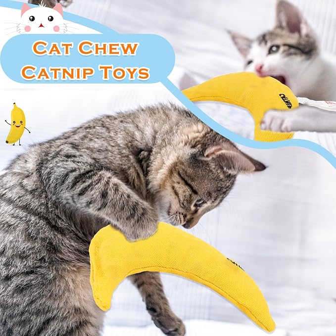 8 Pack Catnip Toys Yellow Banana Catnip Chew Toy Banana Cat Pillow Interactive Toy Kitten Bananas Stuffed Catnip for Cat Kitten Paw Chew Biting Scrub Toy