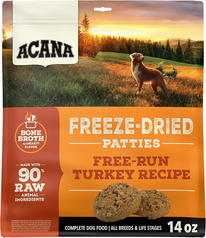 ACANA Grain-Free High Protein Freeze Dried Dog Food & Topper Free-Run Turkey Recipe Patties 14oz Bag