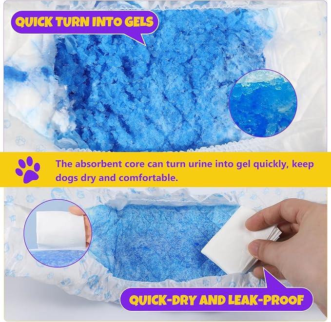 BURVAGY 50 Count Disposable Male Dog Wraps, Male Dog Diapers, Super Absorbent Pee Wraps, Belly Bands for Dogs, Leak Proof, Wetness Indicator, Puppy and Doggie Diaper for Peeing, Large