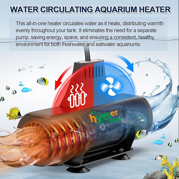 hygger Aquarium Heater with Upgrade Water Circulatio,Submersible Fish Tank Water Heater Digital Display,Auto Temperature Control for Freshwater Saltwater Safety Shut-Off Protection (800W,80~220Gal)