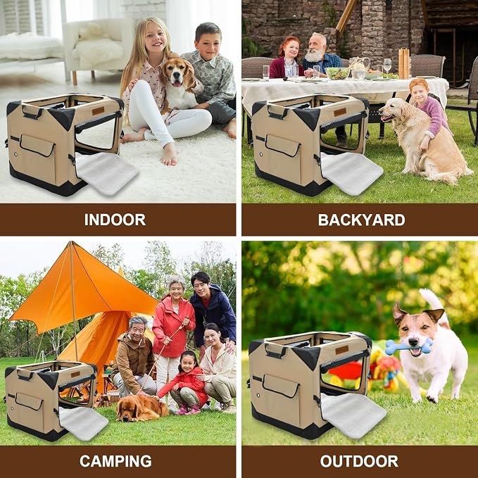 Garnpet Soft Dog Crate for Medium Dogs, 4-Door Foldable Collapsible Dog Crate with Soft Sides, Indoor & Outdoor Travel Dog Kennel
