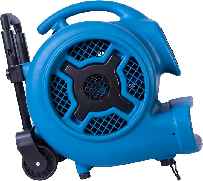 XPOWER P-800H Pro 3/4 HP 3200 CFM Centrifugal Air Mover, Carpet Dryer, Floor Fan, Blower, Telescopic Handle and Wheels, for Water Damage Restoration, Janitorial, Plumbing, Home Use, Blue