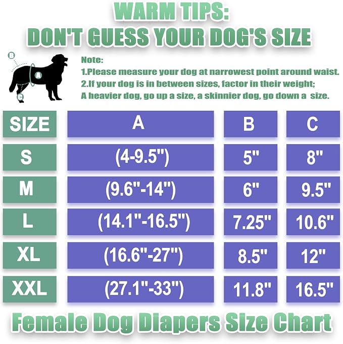 wegreeco Washable Reusable Premium Female Dog Diapers, Medium Dog Doggie Puppy & Doggy Diapers Female for Dog Waist 9.6"-14", Period Panties in Heat (Pack of 3, Medium)