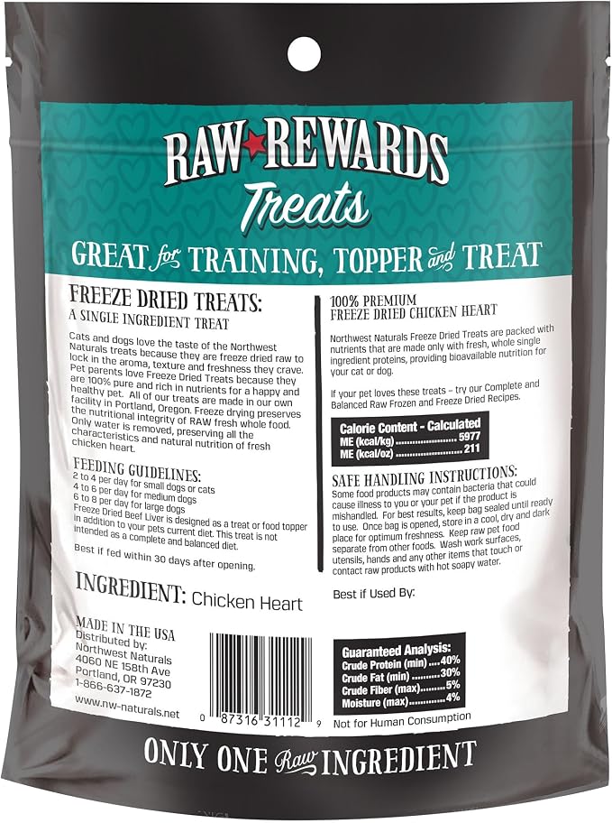 Northwest Naturals Raw Rewards Freeze-Dried Treats - Chicken Hearts (3 oz) & Minnows (1 oz) Treats for Dogs & Cats - Healthy, 1 Ingredient, Human Grade Ingredients, All Natural