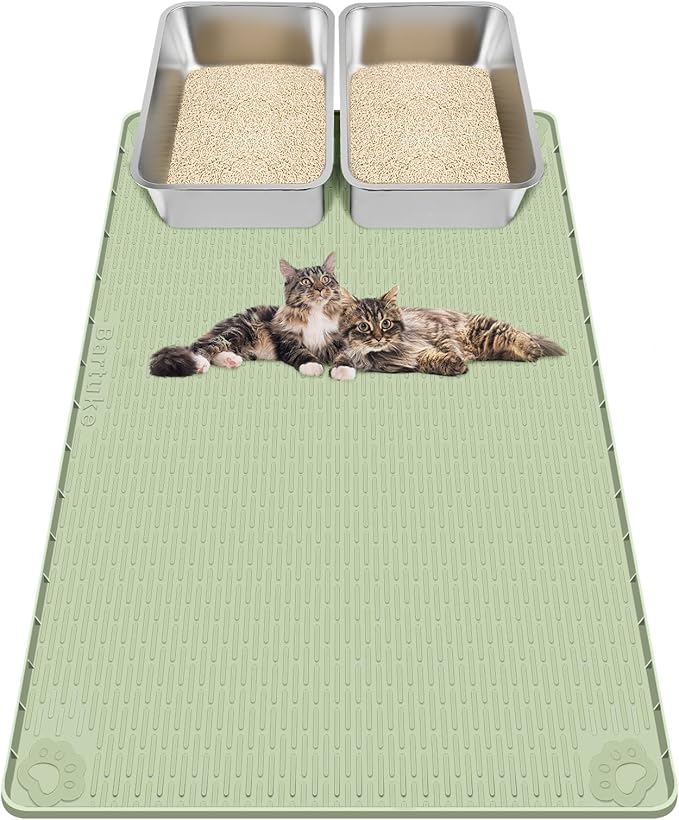 Kalolary Cat Litter Mats, 40" x 28" Extra Large Silicone Cat Mat for Litter Box, Easy to Clean Kitty Litter Trapping Mat, Soft on Kitty Paws, Waterproof, Urine-Proof Kittys Litter Mats for Floor,Green