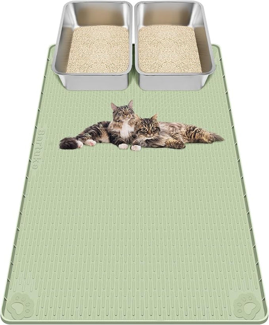 Kalolary Cat Litter Mats, 40" x 28" Extra Large Silicone Cat Mat for Litter Box, Easy to Clean Kitty Litter Trapping Mat, Soft on Kitty Paws, Waterproof, Urine-Proof Kittys Litter Mats for Floor,Green