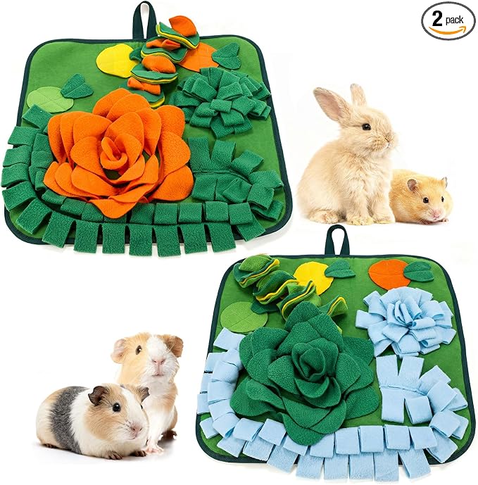 Yinkin 2 Pcs Rabbit Foraging Snuffle Mat for Small Animals Puzzle Toys Funny Interactive Nosework Feeding Mat for Bunny Hamsters Guinea Pigs Ferrets Chinchillas (17.7 x 17.7 Inches,Modern Styles)