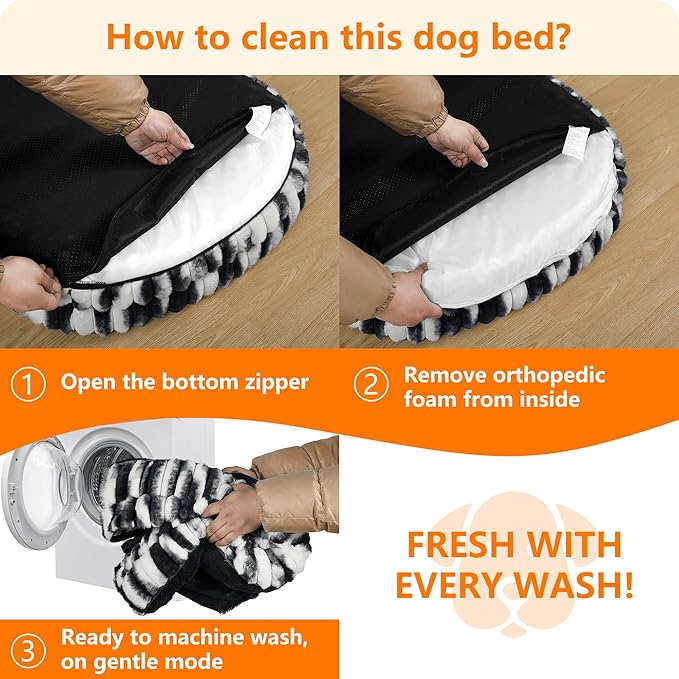 Dwanton Orthopedic Dog Bed for Medium Dogs with Gel Memory Foam, Waterproof Dog Sofa, Washable Pet Bed with Four Sided Bolster Cushion, Removable Cover & Non-Slip Bottom, 36", Tie-dye Grey