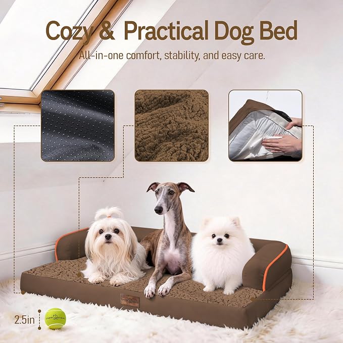 Comfort Expression Dog Bed Large Size Dog - XL Washable Orthopedic Pet Bed Waterproof Pet Couch Memory Foam Sofa Bolster with Removable Cover - 42 x 30