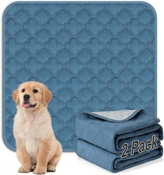 FunFurry Washable Pee Pads for Dogs - 2 Pack Reusable Pee Pads，Waterproof Puppy Pads，Pet Training Pads，Super Absorbent with Dog Paw Shape Non-Slip Backing (Blue, 24" X 24" - 2 Pack)
