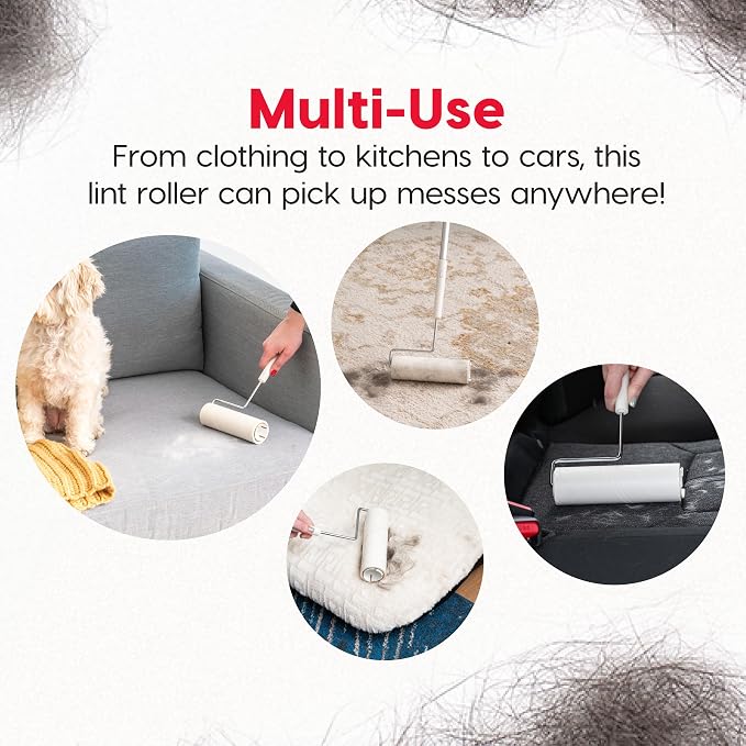 IRIS USA Extra Sticky Lint Rollers, 5 Pack of Large Refills Only - No Handle/Cover Included - 90 Sheets/Roll, 450 Sheets Total, For Dog Cat Pet Hair On Clothes, Couch, Bed, Floor, Car, Stairs, Curtain