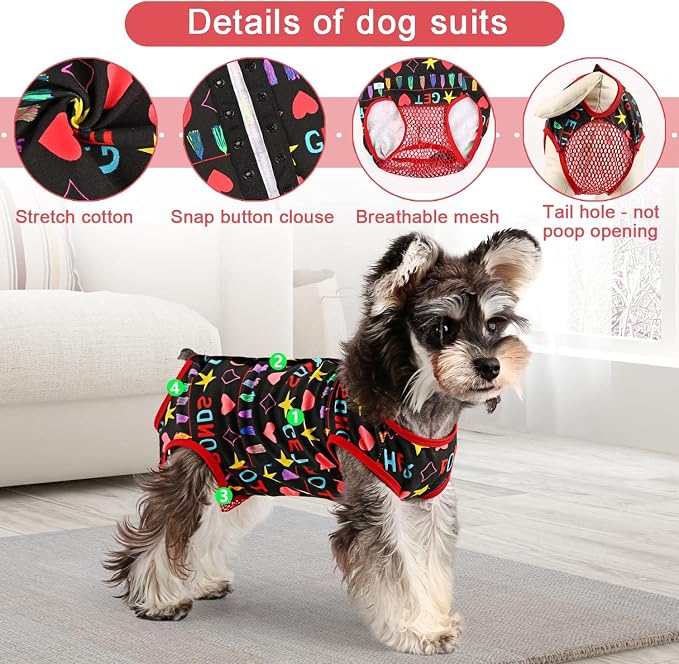Etdane Dog Diapers Sanitary Panties Pet Period Onesie Surgical Recovery Suit After Surgery Wear for Female Male Dogs (XL(Chest Girth: 20.9",Back Length: 15.7"), Black)