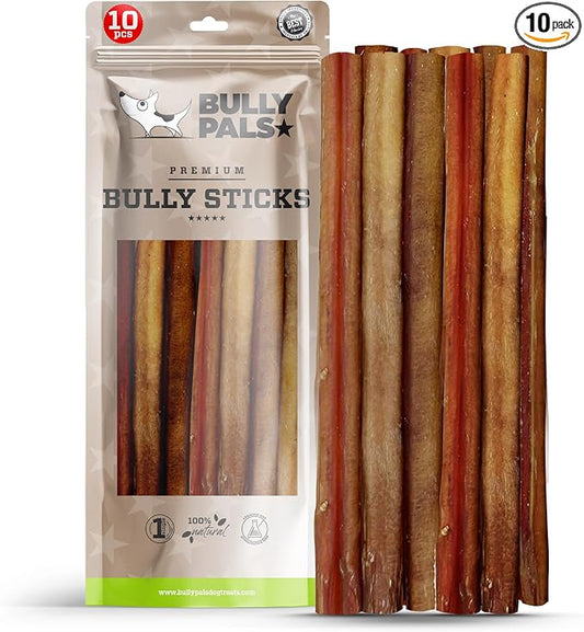 12 inch Thick Bully Sticks for Medium & Large Dogs (10 Pack) - Long Lasting Dog Bones & Dental Chews, Durable Pizzle Sticks, Easily Digestible, Rawhide Free Beef Dog Treats