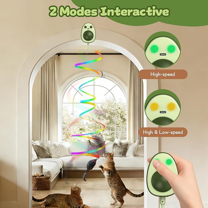 Interactive Cat Toys for Indoor Cats,Electric Flying Bird & Mouse Wand Teaser, Automatic Hanging Door Frame Chase/Hunt/Exercise Stimulate Feather Cat Toy for Bored Indoor Adult & Kitten