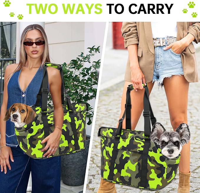 10mm Padded Tote Bag Carrier for Dog Cat Below 15.5lb/7kg-Camouflage Green