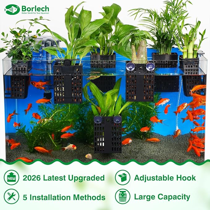 2026 Latest Upgraded Aquarium Plant Holder Adjustable Height with Extendable Hook and Suction Cup for Fish Tank Aquaponic Plant Cultivation and Aquascape Accessories Decorations (4 Pack)