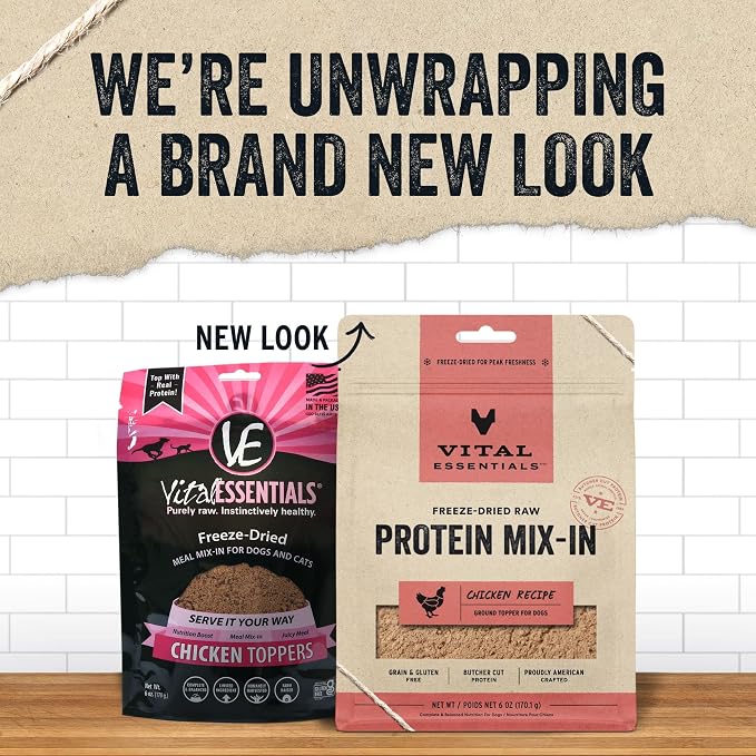 Vital Essentials Freeze Dried Dog Food Topper, Raw Chicken Ground Topper for Dogs | High Protein, Grain Free Dry Dog Food Mix-in | 6 oz Bag