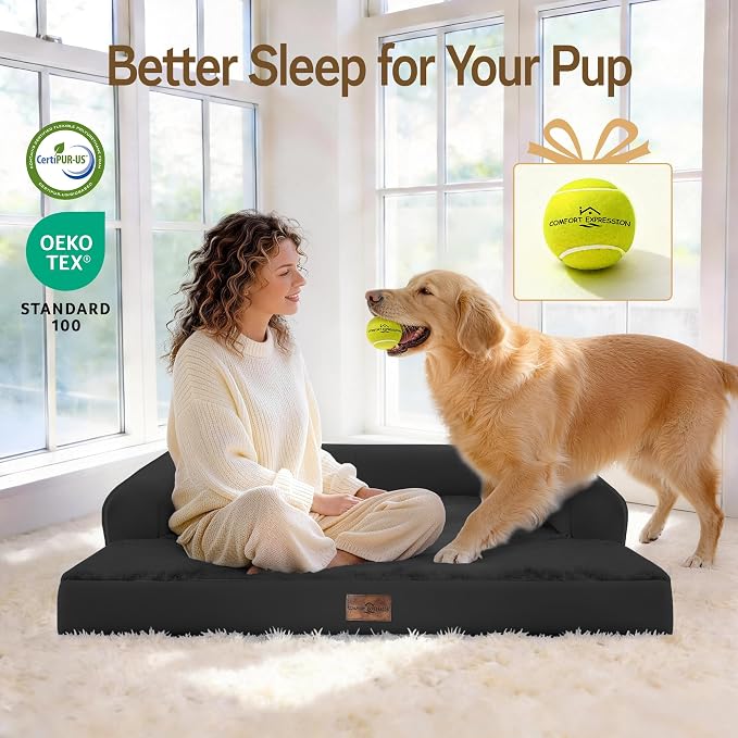 Comfort Expression Memory Foam Extra Large Dog Bed - Jumbo Large Dog Bed for Big Size Dog Waterproof Pet Couch Memory Foam Sofa Bolster with Removable Cover - 45 x 35
