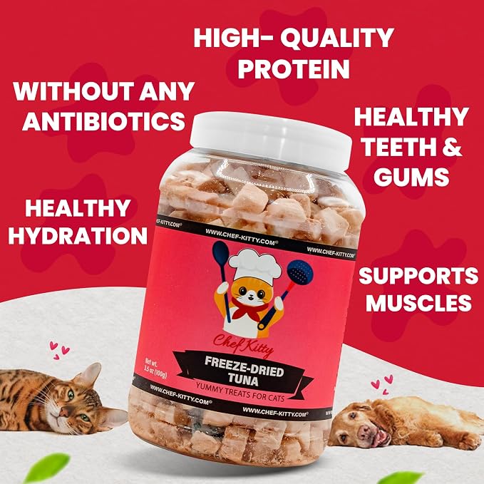Tuna Cat Treats, 100% Wild Caught | Freeze Dried Dog Treats, High Protein | Grain-free, Single Ingredient Cat & Dog Food Toppers | No Additives or Preservatives | Inspected & Tested in USA | 8.5 oz