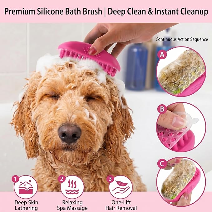 Self Cleaning Slicker Brush for Dog - 5 PCS Dog Brush Grooming Kit,Undercoat Rake Brush Comb for Small Large Dogs Cats, Dog Hair Brush Set, Grooming Deshedding at Home or Travel, Pink