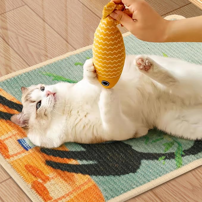 3-in-1 Sisal Cat Scratch Mat 23.6x15.7'' Floor & Wall Cat Scratcher Pad, Protects Carpet Couch & Furniture with Sticker Tape, Anti-Slip, Durable for Indoor Outdoor Cats (Srping)