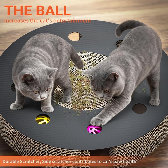 Cat House for Indoor Cats Large Double Cat Beds Cave with Cat Scratcher Pad Toys w/Catnip,Soft Washable Cushion Cat House Shelter D15xH15in Grey (Cardboard Cat Scratcher)