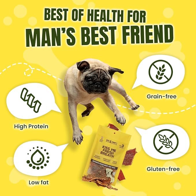 Mika & Sammy's Gourmet Chicken Jerky Dog Treats Made in the USA. (Kiss Me Fresh Breath 12 0z)