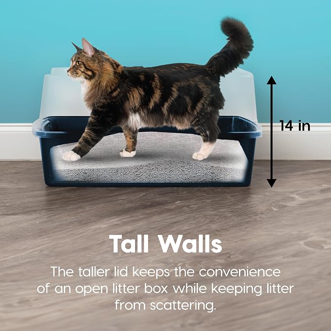 IRIS USA Extra Large Litter Box XXL Open Top High Sided Walls Scatter Shield Scoop Included Easy Clean Plastic Pan for Big Cats Multi-Cat Households 30" L x 20" W x 14" H Navy