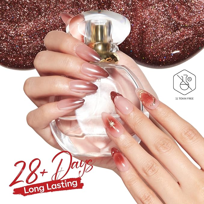 modelones 32 PCS Gel Nail Polish Kit, 28 Colors Gel Polish with Blooming Gel, Base Coat, Glossy & Matte Top Coat Cat Eye Jelly Glitter Chameleon Soak Off LED Nail Art Kit Salon at Home