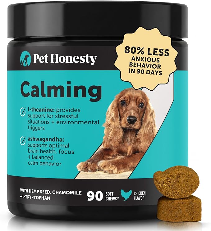 Natural Hemp Dog Calming Chews for Occasional Anxiousness & Stress - Calming Treats for Thunderstorms, Fireworks, Separation & Travel - with Ashwagandha, L-Theanine, Valerian Root (Chicken, 90 Ct)