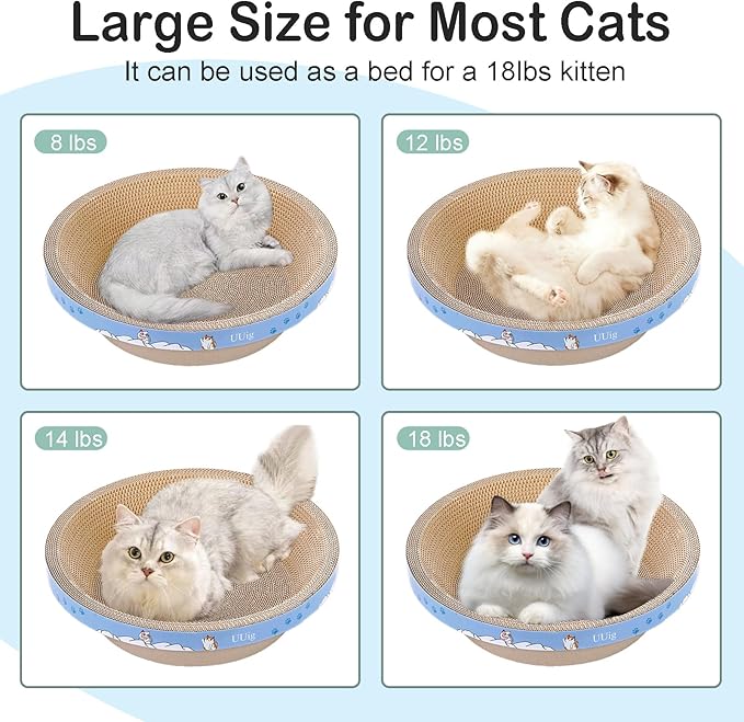 Round Cat Scratcher Bed, 17.7x17.7 Inch Cardboard Cat Scratcher Bowl for Indoor Cats, Large Cat Scratching Board, Cat Scratch Pad with Catnip