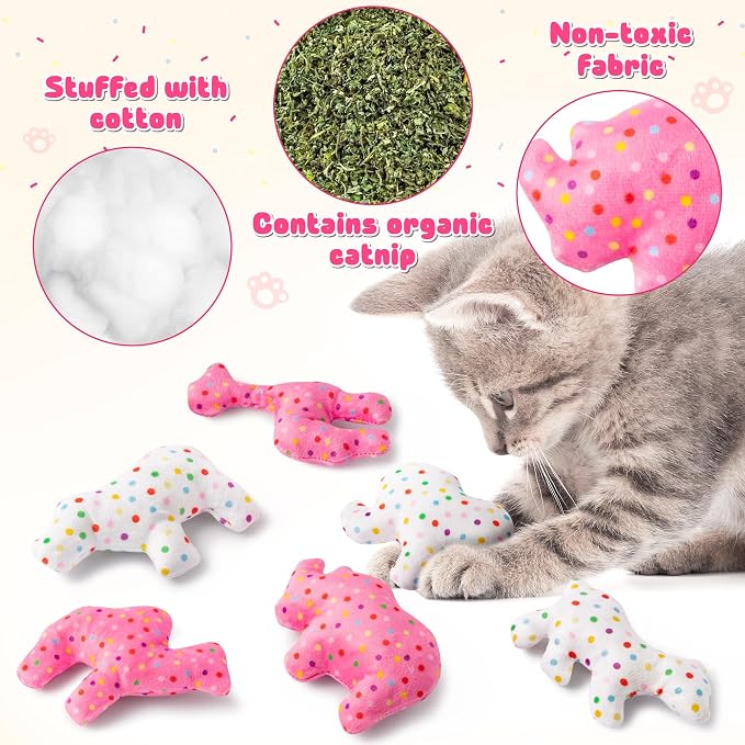 MALLMALL6 10Pcs Pink Cat Toys & 6Pcs Frosted Animal Cookie Catnip Crinkle Paper Sound Toys, Interactive Toys for Cat