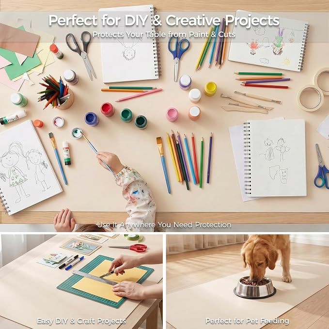 Extra Large Silicone Mat for Countertop & Table with Gift Tube Packaging, Thickened Non-Slip Heat Resistant Table Protector, Cuttable Waterproof Kitchen Prep & Kids Craft Mat