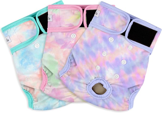 3 Pack Female Dog Diapers - Reusable Diapers for Doggie in Heat - Highly Absorbent Dog Diapers Female for Pet Incontinence with Adjustable Snaps (Tie Dye, XL)