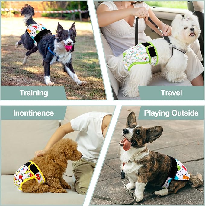 Washable Female Dog Diapers - Premium Reusable Diapers for Doggie in Heat - Highly Absorbent Dog Diapers Female for Pet Incontinence with Adjustable Snaps(Animals, M)