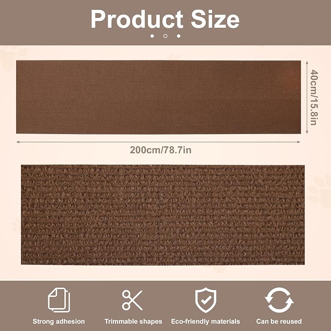 Cat Scratch Furniture Protector, Self-Adhesive Cat Scratcher Mat, Couch and Furniture Protector from Cat Claws, Brown, 1Set