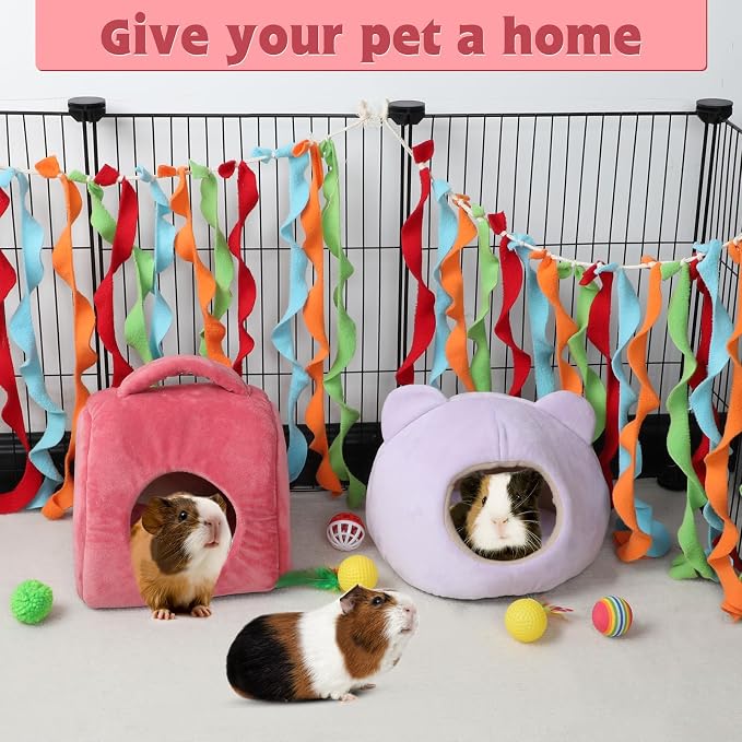 YUEPET Guinea Pig Bed 2 Pack, Washable Guinea Pig Cage Accessories Small Animal Bed Hideout for Guinea Pigs Chinchillas Hamsters Hedgehogs (Handbag and Bear)