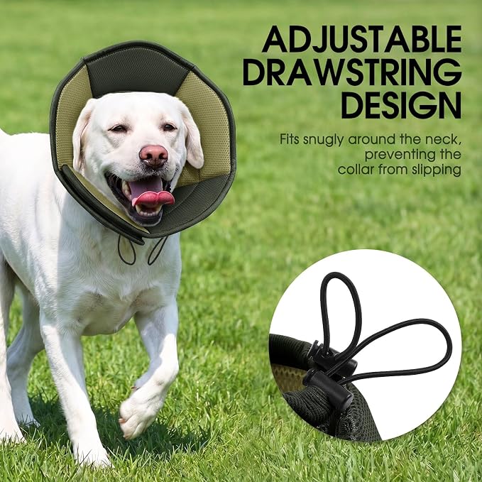 Dog Cone - Soft Cone for Dogs to Stop Licking, Pet E-Collar Alternative After Surgery, Adjustable Pet Recovery Collar for Wound Healing, Army Green Small