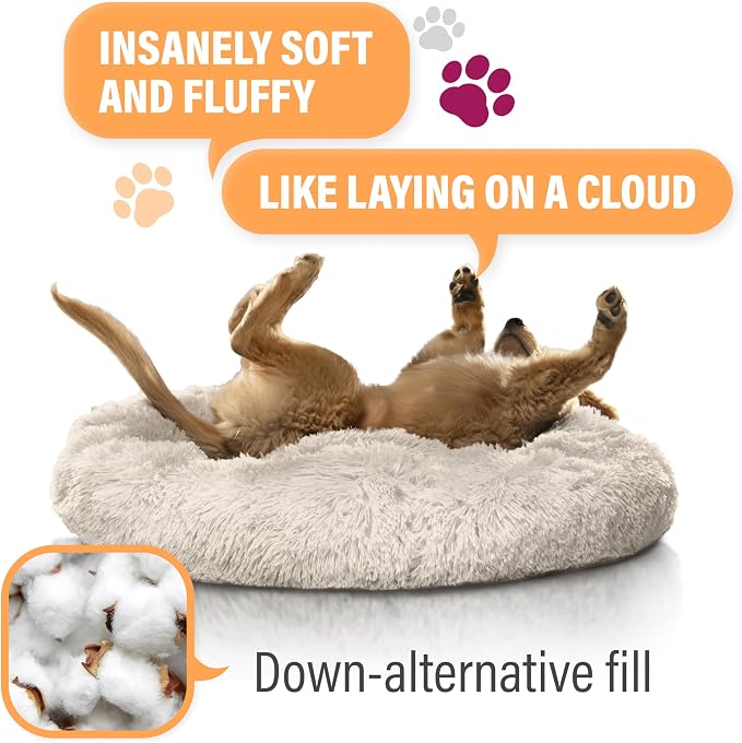 Active Pets Premium Small Donut Dog Bed, Fits Up to 45 lbs, Machine Washable Cushion, Plush Long Pile Faux Fur Fabric, Portable Light Grey Pet Bed Furniture for Puppies Adult Canines & Cats