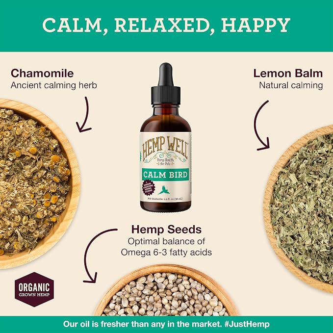 Hemp Well Calm Bird Oil, Organic Hemp, Stress, Hormones & Plucking Support
