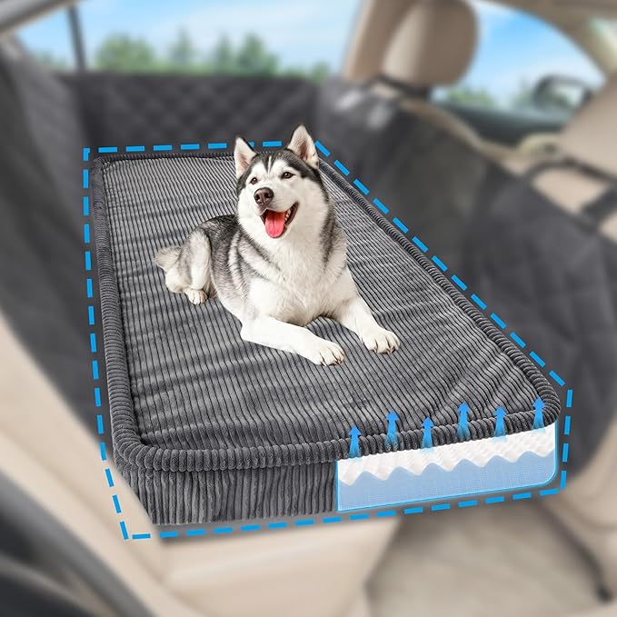 Loiion Thickened 4 in Orthopedic Dog Car Bed, Non-Slip Backseat Pet Mat, Removable Washable for SUVs/Sedans/Trucks, Plush Comfort for Large/Senior Dogs, Easy Clean (Dark Gray, 56" L×28.7" W×4" H)