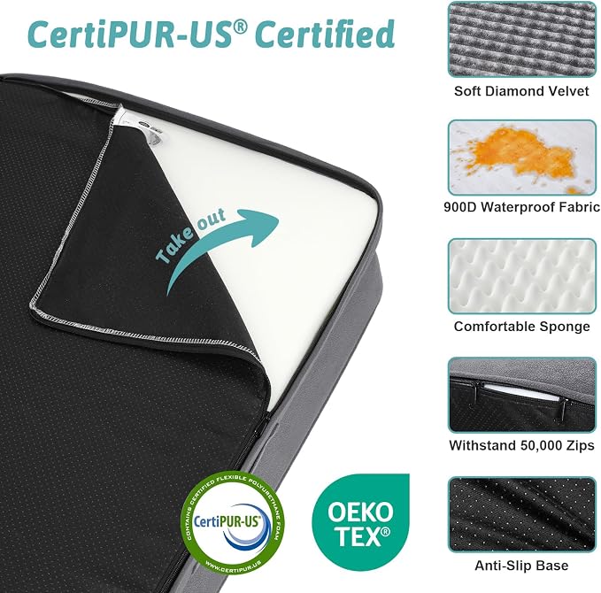 COZY KISS Orthopedic Dog Bed for Extra Large Dog 44x32 inch, XL Pet Sofa, Bolster Foam Bed with Sides, Non-Slip and Egg-Crate Big Dog Couch Bed with Washable Removable Cover, Grey