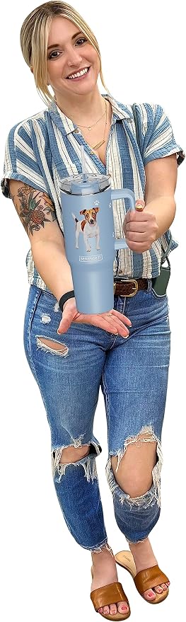 SERENGETI 40 Oz Ultimate Tumbler with Handle and Straw - Vacuum Insulated Tumbler with Straw and Lid - Stainless Steel Travel Mug for Pet Lovers - 3D Designs of your favorite Dog (Jack Russel)