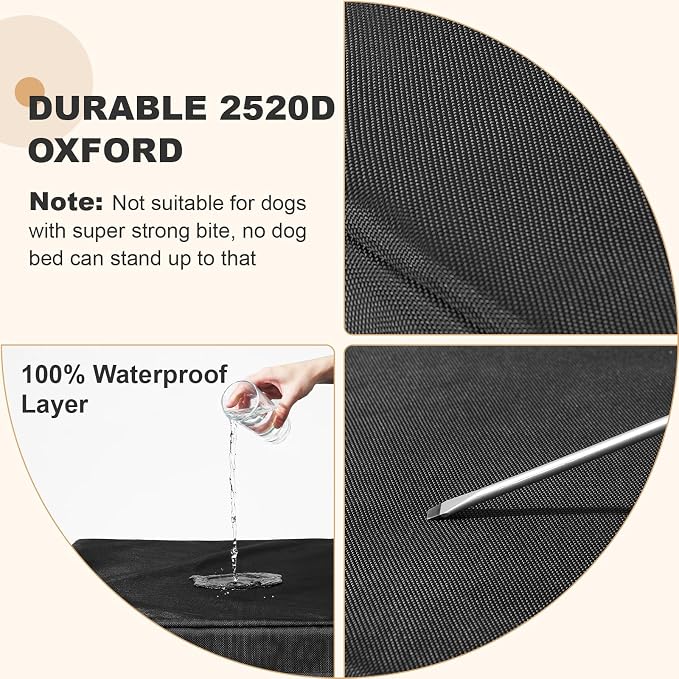 Indestructible Dog Beds for Large Dogs, Orthopedic Memory Foam Pet Bed with Oxford Fabric, Waterproof Outdoor Dog Bed for Kennel with Washable Cover and Non-Slip Bottom, 41''x27'', Black