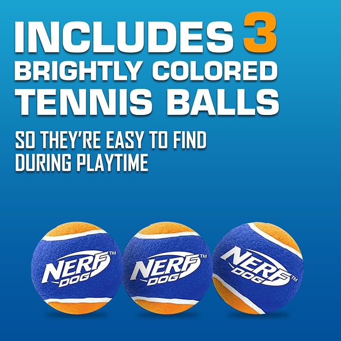 Nerf Dog Tennis Ball Blaster Dog Toy Gift Set, Tennis Ball Dog Fetch Toy Launches up to 50 ft, Dog Ball Thrower for All Breeds Includes Green Tennis Ball Launcher and 3 Dog Tennis Balls