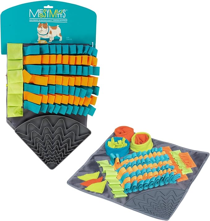 Messy Mutts Square 16" x 16" Forage and Lick Mat with Non-Slip Suction Cups | Stimulating Sniffing Interactive Puzzle for Dogs | Silicone Triangle Licking