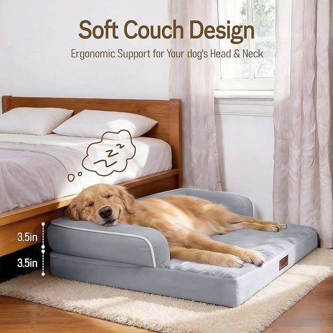 Comfort Expression Extra Large Dog Bed Orthopedic - XL Washable Pet Bed for Big Dog Waterproof Pet Couch Memory Foam Sofa Bolster with Removable Cover - 42 x 30