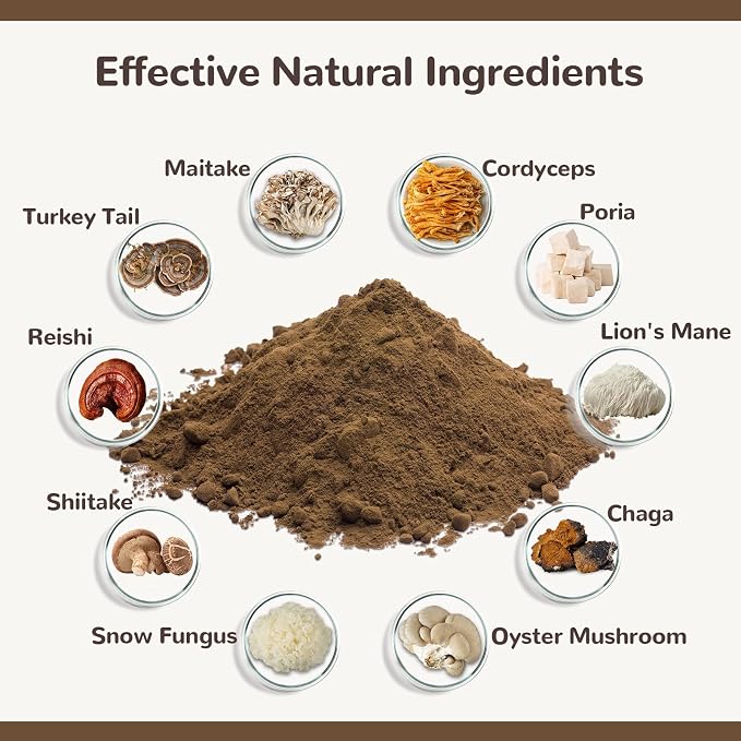 Turkey Tail Mushroom for Dogs, Organic 10 Mushroom Blend for Lumps and Bumps, Dog Herbal Supplements Probiotic with 50% β-Glucan, Joint Gut Immune Skin Support-70 Day Supply
